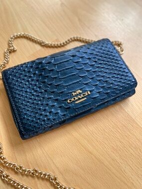 Coach F34720 Python Embossed Leather Wallet On Chain Crossbody Midnight Navy